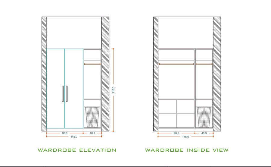 Bedroom 1 Dressing Wardrobe Elevation & Inside View